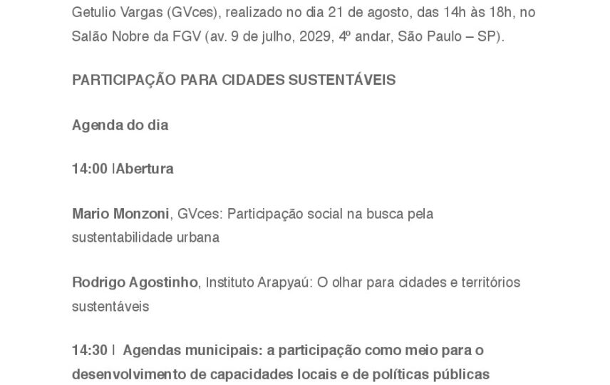 Capa: Programação: Participação para Cidades Sustentáveis