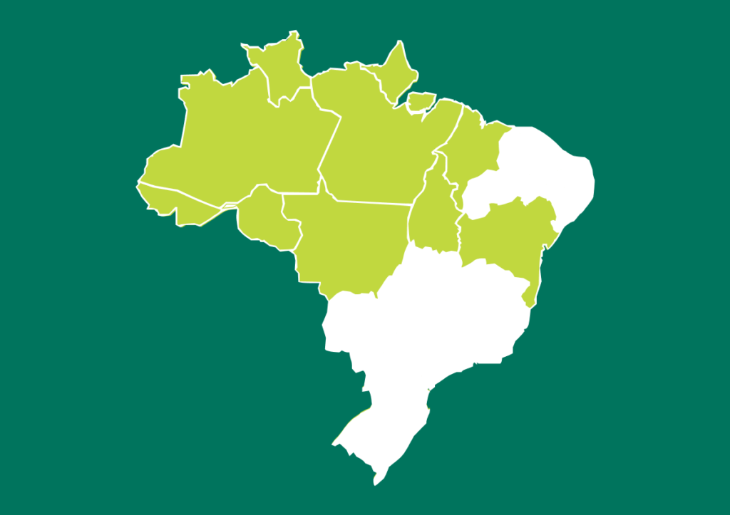 Mapa do Brasil com as regiões de atuação